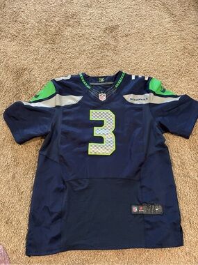 Seattle Seahawks Jersey Mens 44 Blue Russell Wilson #3 Nike On Field NFL 12
